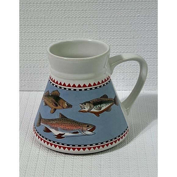 VINTAGE Cape Shore Inc. FISH Ceramic Travel Coffee Mug White Tapered Trout Bass - Picture 5 of 13